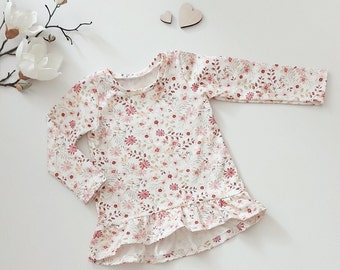 Shirt with flounce "Pink Blossoms" baby/child baby shirt children's shirt girl's shirt