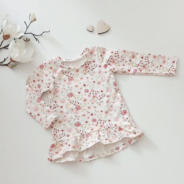 Shirt mit Volant "Rosa Blüten" Baby/Kind Babyshirt Kindershirt Mädchenshirt