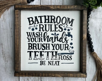 Bathroom rules framed sign, humorous bathroom sign, bathroom decor, bathroom rules, funny bathroom decor, kids bathroom, powder room sign