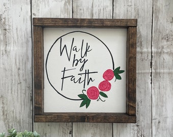 I will walk by faith wood sign, Christian gifts, Christian home decor, religious gifts, scripture wall art, bible scripture, farmhouse sign