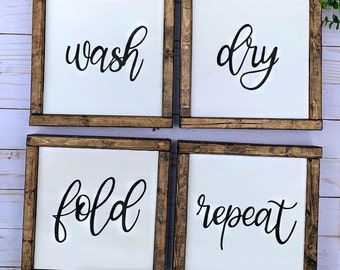 Wash dry fold repeat, laundry room wooden wall decor, wood decor, laundry room decor, rustic home decor, farmhouse style, fixer upper style,