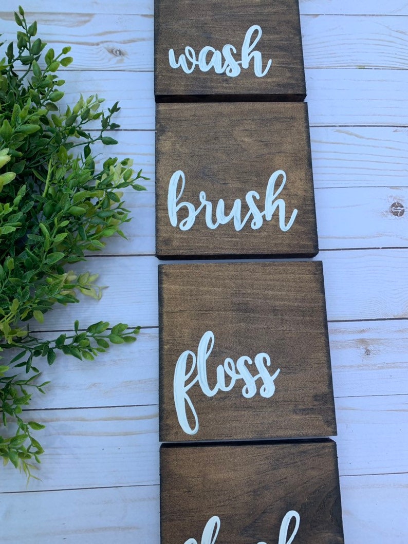 Wash brush floss flush bathroom wooden wall decor wood decor Etsy
