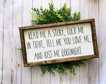 Read Me A Story Tuck Me In Tight Sign, Nursery Decor, Nursery Wall Art, Farmhouse Sign, Framed Wood Sign, Kids Room Wall Art, Kid Room Decor