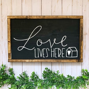 Love lives here sign, Wood sign, canvas wood sign, Small wood sign, Gallery wall sign, Gallery wall, Welcome sign, Housewarming gift, Sign