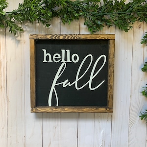 fall sign, hello fall sign, wood framed sign, wall art, all wall decor, home decor sign, harvest decor, fall decor, hello fall, autumn decor