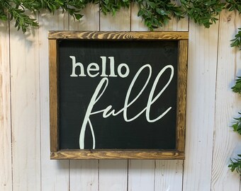 fall sign, hello fall sign, wood framed sign, wall art, all wall decor, home decor sign, harvest decor, fall decor, hello fall, autumn decor