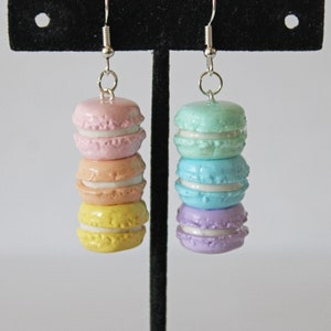 Pastel Macaron Stack Earrings: Polymer Clay Food Jewelry
