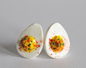Deviled Egg Stud Earrings, Miniature Food, Egg Jewelry, Food Earrings, Egg Earrings, Food Jewelry, Deviled Eggs, Kawaii Eggs, Egg Charm