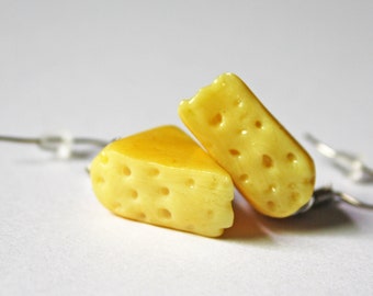 Cheese Earrings, Swiss Cheese Slice Earrings | Polymer Clay Earrings | Food Earrings | Food Jewelry | Foodie Gifts, Cheese Charm,