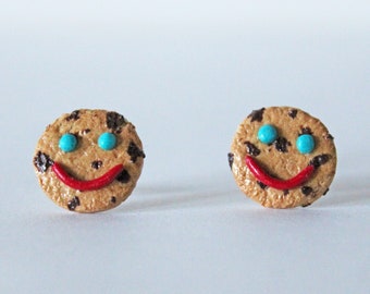 Happy Smiling Cookie Stud  Earrings, Polymer Clay Earrings, Food Earrings, Food Jewelry, Dessert Jewelry, Gifts for Her, Cookie Earrings