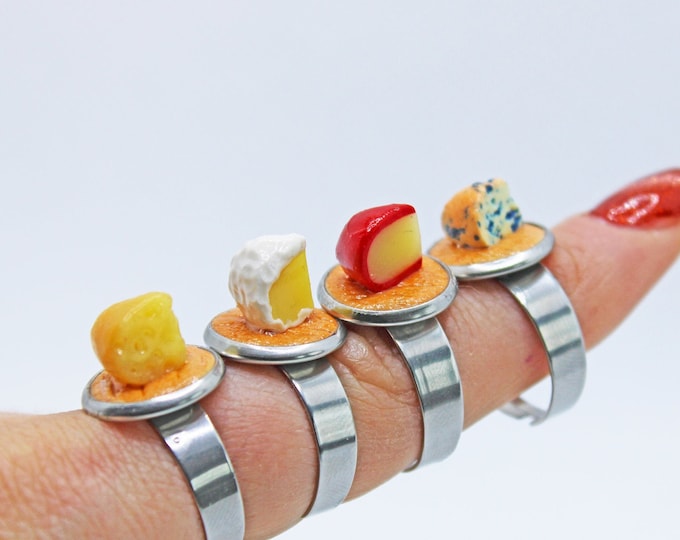 Cheeselets Rings Adjustable Mini Cheese Rings, Cheese Wedge Rings, Polymer Clay Rings ...