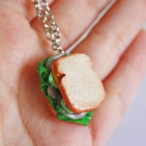 Ham Sandwich Necklace | Polymer Clay Necklace, Kawaii Jewelry | Food Jewelry, Miniature Food Jewelry, Sandwich Necklace