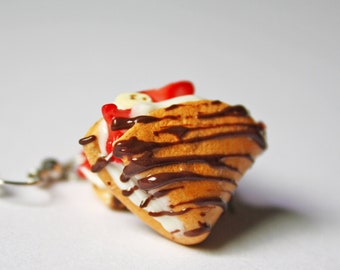 Crepe Earrings, Chocolate Covered Strawberry Banana Crepe, Miniature Food, Polymer Clay Charm, Food Earrings, Pancake Earrings, Food Jewelry