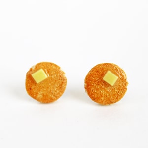 Pancakes and Butter Stud Earrings, Miniature Food, Polymer Clay Charms, Food Earrings, Pancake Charm, Pancake Jewelry, Pancake Earrings