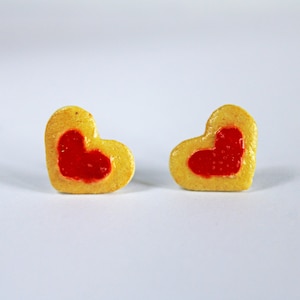 Linzer Heart Cookie Jam Stud Earrings, Polymer Clay Earrings, Cookie Studs, Miniature Food, Cookie Stud Earrings, Linzer Jam Cookie