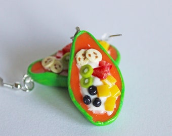 Mango Breakfast Boat Earrings, Miniature Food, Polymer Clay Charms, Food Earrings, Kawaii Earrings, Cute Earrings, Fruit Earrings, Breakfast