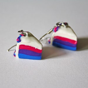 Bisexual Flag Cake Slice Earrings, Miniature Food, Rainbow Cake, Polymer Clay Earrings, Food Jewelry, LGBTQA+ Earrings, Pride Jewelry