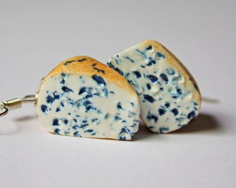 Cheese Earrings, Blue Cheese Slice Earrings, Polymer Clay Earrings, Food Earrings, Food Jewelry, Blue Cheese Charm, Cheese Jewelry
