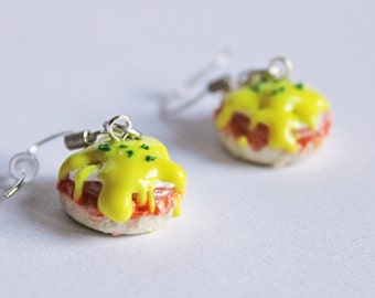 Eggs Benedict Earrings, Miniature Food, Polymer Clay Charms, Food Earrings, Egg Earrings, Food Jewelry, Kawaii Eggs