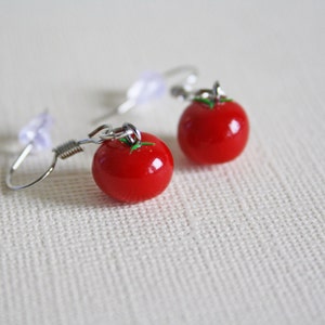 Tomato Earrings, Polymer Clay Earrings, Food Earrings, Food Jewelry, Tomato Jewelry, Tomato Charm, Polymer Clay Tomato, Miniature Food image 1
