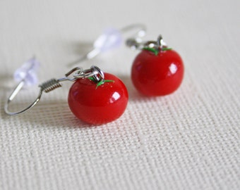 Tomato Earrings, Polymer Clay Earrings, Food Earrings, Food Jewelry, Tomato Jewelry, Tomato Charm, Polymer Clay Tomato, Miniature Food