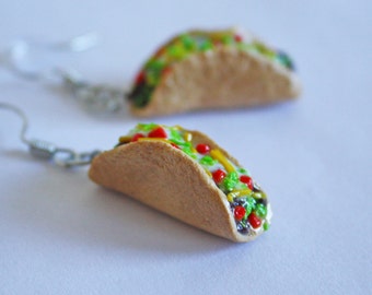 Taco Earrings, Miniature Food, Polymer Clay Charms, Food Earrings, Kawaii Earrings, Cute Earrings, Polymer Clay Jewelry, Taco Jewelry