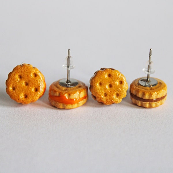Cracker Sandwich Stud Earrings, Polymer Clay Earrings, Kawaii Jewelry, Food Jewelry, Miniature Food Jewelry,