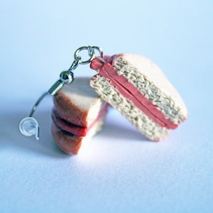 Bologna Sandwich Earrings, Miniature Food, Polymer Clay Charms, Food Earrings, Kawaii Earrings, Cute Earrings, Sandwich Earrings,