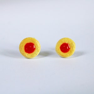 Thumbprint Cookie Stud Earrings, Polymer Clay Earrings, Cookie Studs, Miniature Food, Cookie Stud Earrings, Linzer Jam Cookie