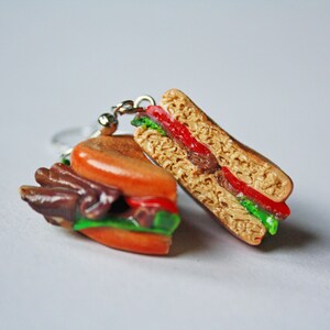 BLT Sandwich Earrings, Miniature Food, Polymer Clay Charms, Food Earrings, Kawaii Earrings, Cute Earrings, Sandwich Earrings, Bacon Earrings