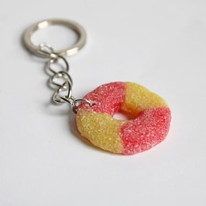 Peach Ring Candy Key Chain, Sugar Coated Polymer Clay Key Chain, Food Earrings, Food Key Chain, Candy Key Chain, Peach Key Chain