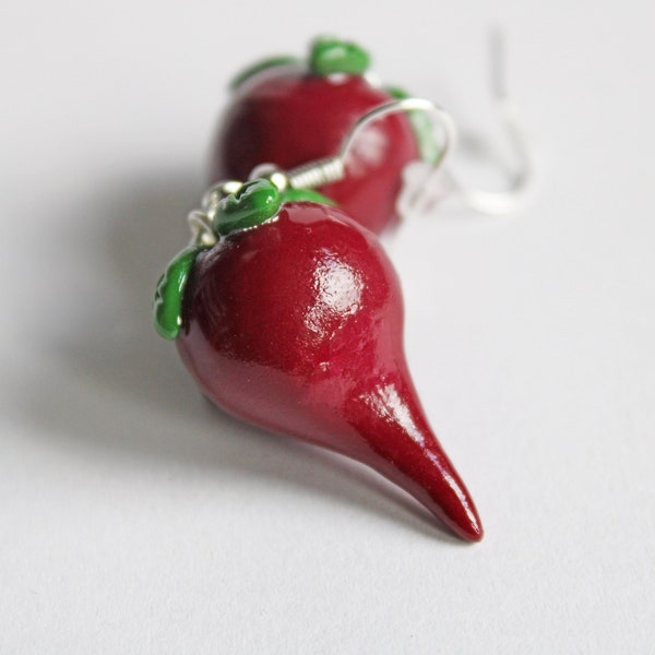 Beet Earrings, Miniature Food, Polymer Clay Charms, Food Earrings, Kawaii Earrings, Cute Earrings, Vegetable Earrings, Beet Jewelry