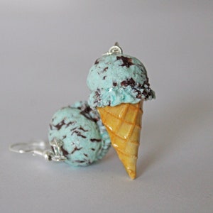 Mint Chip Ice Cream Cone Earrings, Polymer Clay Earrings, Food Earrings, Food Jewelry, Mint Chip, Dessert Jewelry, Ice Cream Earrings