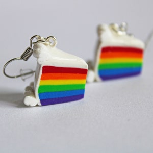 Pride Flag Rainbow Cake Slice Earrings, Miniature Food, Rainbow Cake, Polymer Clay Earrings, Food Jewelry, LGBTQA Earrings, Pride Jewelry image 1