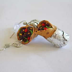 Burrito Earrings, Polymer Clay Earrings, Food Earrings, Food Jewelry, Miniature Food, Burrito Jewelry, Burrito Charm, Miniature Burrito