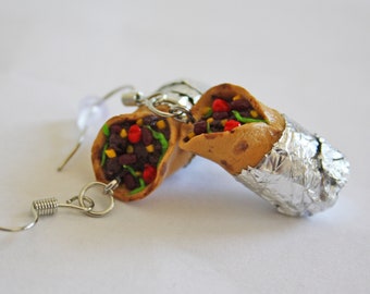 Burrito Earrings, Polymer Clay Earrings, Food Earrings, Food Jewelry, Miniature Food, Burrito Jewelry, Burrito Charm, Miniature Burrito