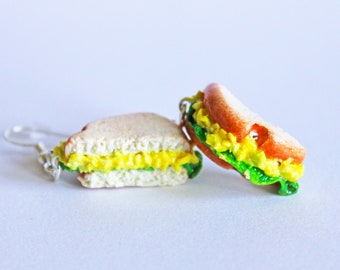 Egg Salad Sandwich Earrings, Miniature Food, Polymer Clay Charms, Food Earrings, Egg Earrings, Food Jewelry, Kawaii Eggs, Egg Sandwich