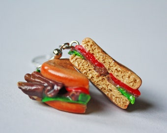 BLT Sandwich Earrings, Miniature Food, Polymer Clay Charms, Food Earrings, Kawaii Earrings, Cute Earrings, Sandwich Earrings, Bacon Earrings