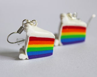 Pride Flag Rainbow Cake Slice Earrings, Miniature Food, Rainbow Cake, Polymer Clay Earrings, Food Jewelry, LGBTQA+ Earrings, Pride Jewelry