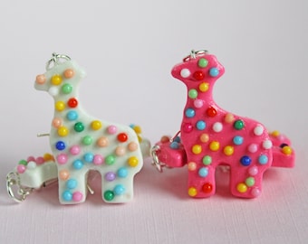 Frosted Animal Cookie Earrings | Artisan Nostalgic Food Jewelry | Retro Snack Gift
