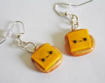 Kawaii Toast and Cheese Earrings | Polymer Clay Earrings | Kawaii Jewelry | Food Jewelry | Breakfast Jewelry | Sandwich Earrings
