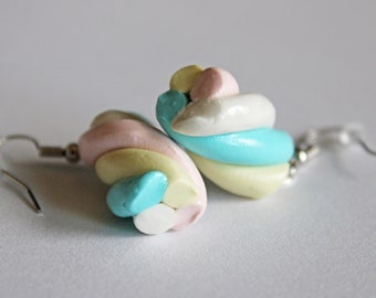 Marshmallow Twist Earrings, Polymer Clay Earrings, Dessert Earrings, Miniature Food, Foodie Gifts, Food Jewelry, Candy Earrings, Sweets