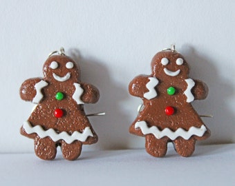 Gingerbread Lady Cookie Earrings, Polymer Clay Earrings, Food Earrings, Food Jewelry, Christmas Earrings, Dessert Jewelry, Gifts for Her