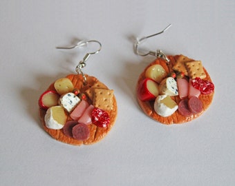 Charcuterie Board Earrings, Polymer Clay Earrings, Food Earrings, Food Jewelry, Food Earrings, Cheese Jewelry, Cheese Earrings, Cheese