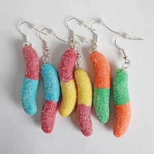Gummy Worm Earrings: Sugar Coated Polymer Clay Food Jewelry