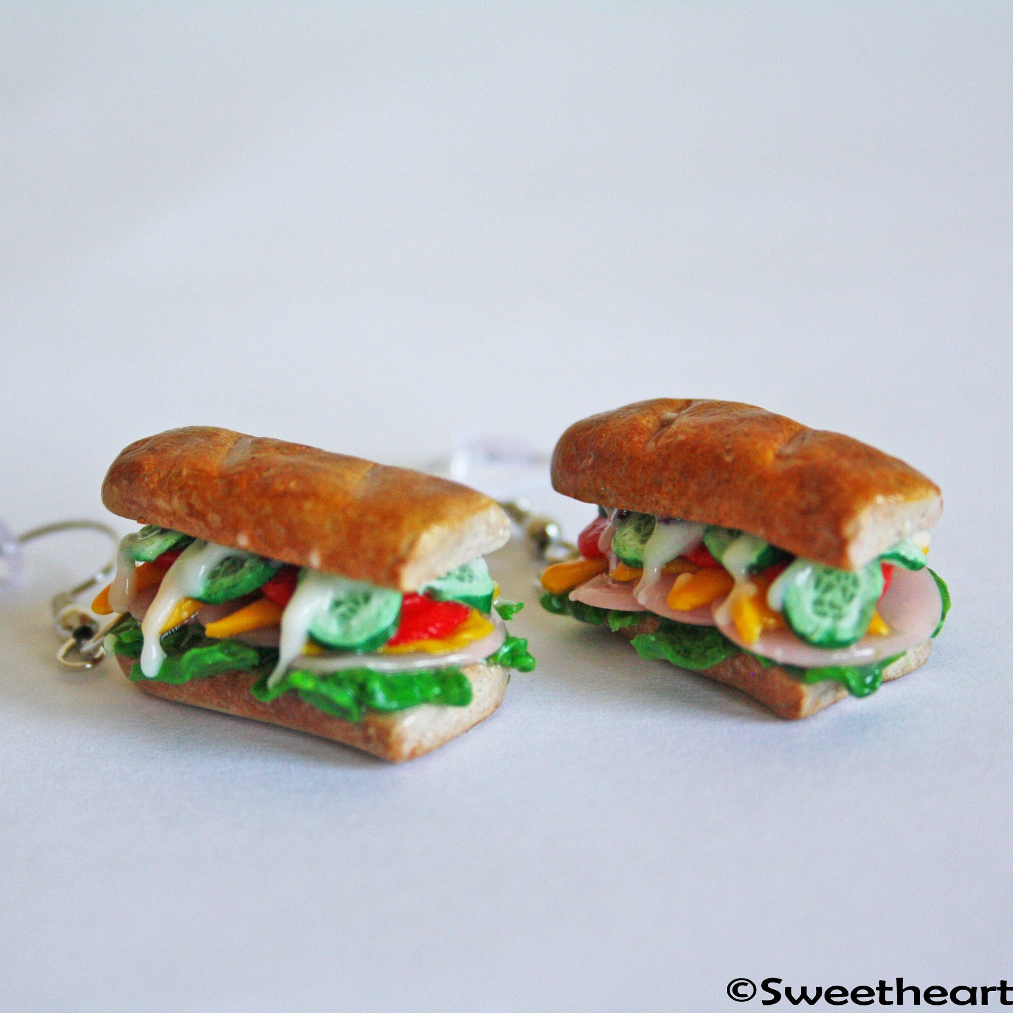 Sub Sandwich Earrings, Miniature Food, Polymer Clay Charms, Food Earrings, Kawaii Earrings, Cute Earrings, Sandwich Earrings