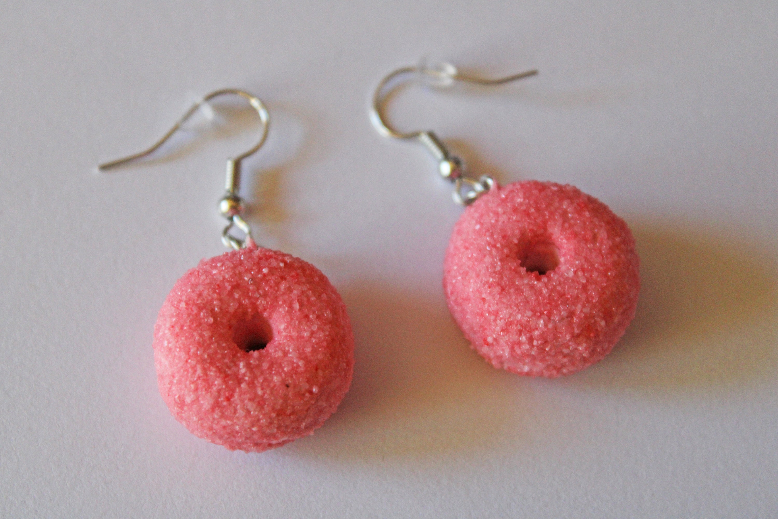Pink Sugar Donut Earrings Polymer Clay Earrings Food Earrings