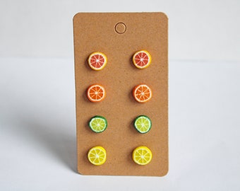 Citrus Fruit Slice Stud Earring Set! Polymer Clay, Stud Earrings, Polymer Clay Earrings, Citrus Jewelry, Citrus Earrings, Food Jewelry