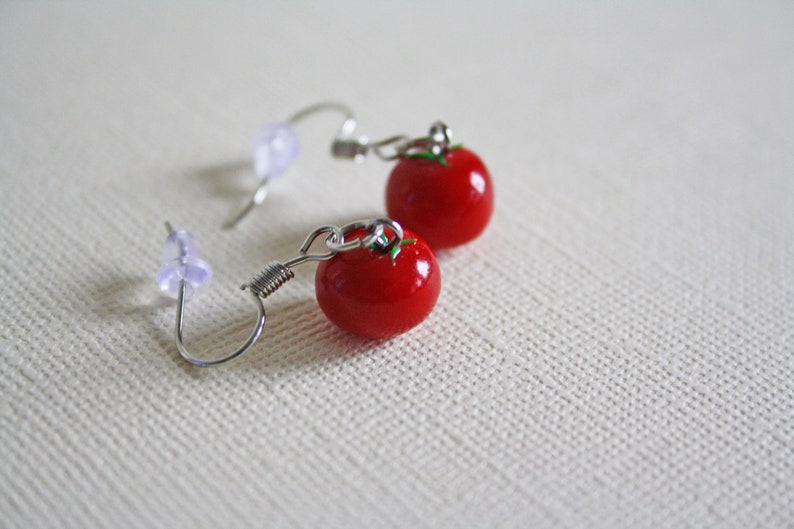 Tomato Earrings, Polymer Clay Earrings, Food Earrings, Food Jewelry, Tomato Jewelry, Tomato Charm, Polymer Clay Tomato, Miniature Food image 3