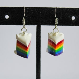 Pride Flag Rainbow Cake Slice Earrings, Miniature Food, Rainbow Cake, Polymer Clay Earrings, Food Jewelry, LGBTQA Earrings, Pride Jewelry image 3